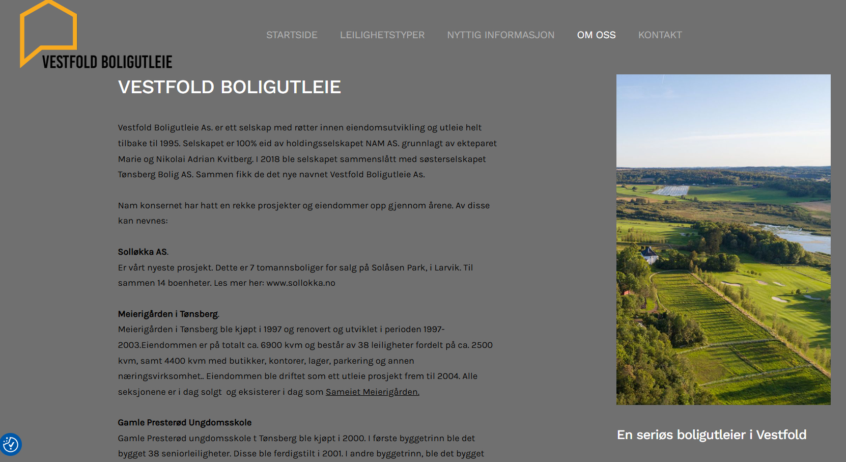 Nettside før redesign